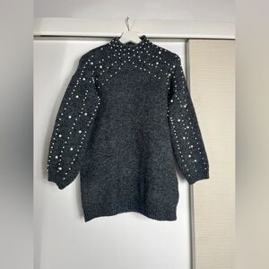 Gray Sweater with Pearl Accents